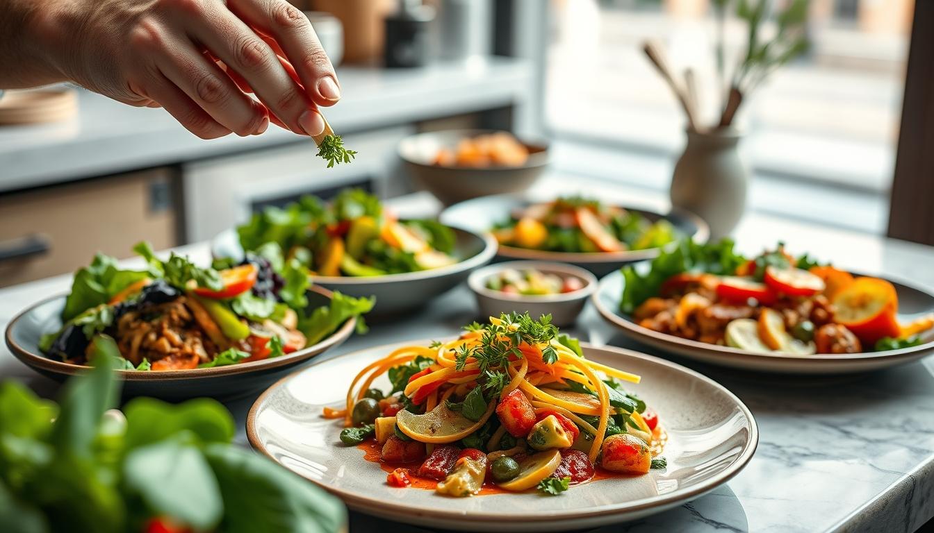 Balanced healthy meal prepared in a home kitchen